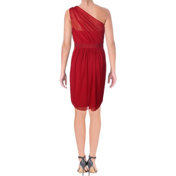 NWT Adrianna Papell One Shoulder Red Sheath Dress - Picture 2 of 7